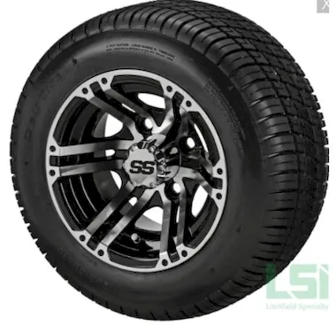10X7 BLACK/MACHINED YUKON WHEEL ON 205/50-10 DELI TIREl